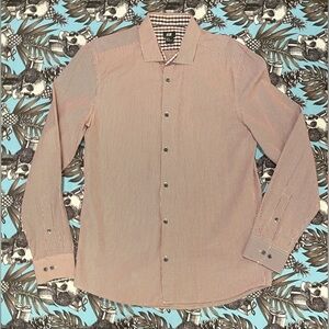 H&M Check Button Dress Shirt. Maroon White Medium Slim Fit